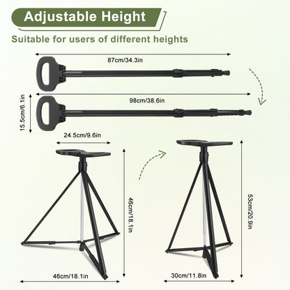 Bastón de caminar 2 en 1 con taburete integrado – Muleta ajustable 87-98 cm de aluminio antideslizante – Senderismo y personas mayores
