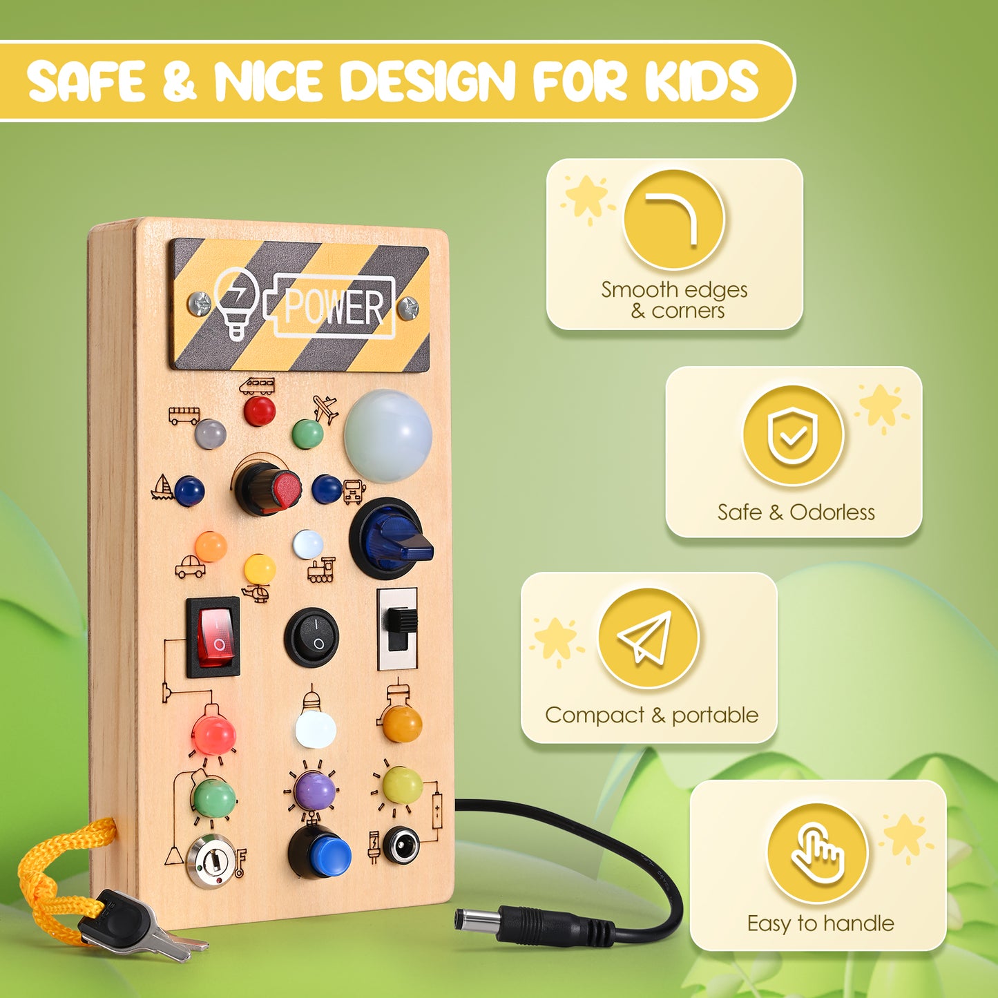Planche Montessori Sensorielle en Bois – Tableau d’Activités LED – Jouet Éducatif 2 à 4 Ans