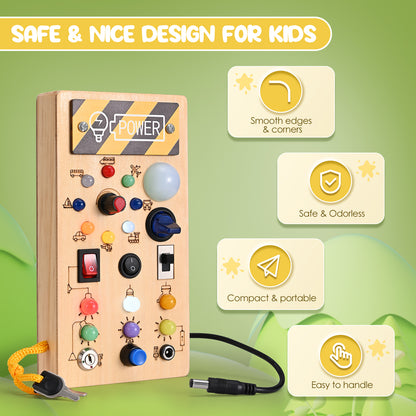 Planche Montessori Sensorielle en Bois – Tableau d’Activités LED – Jouet Éducatif 2 à 4 Ans