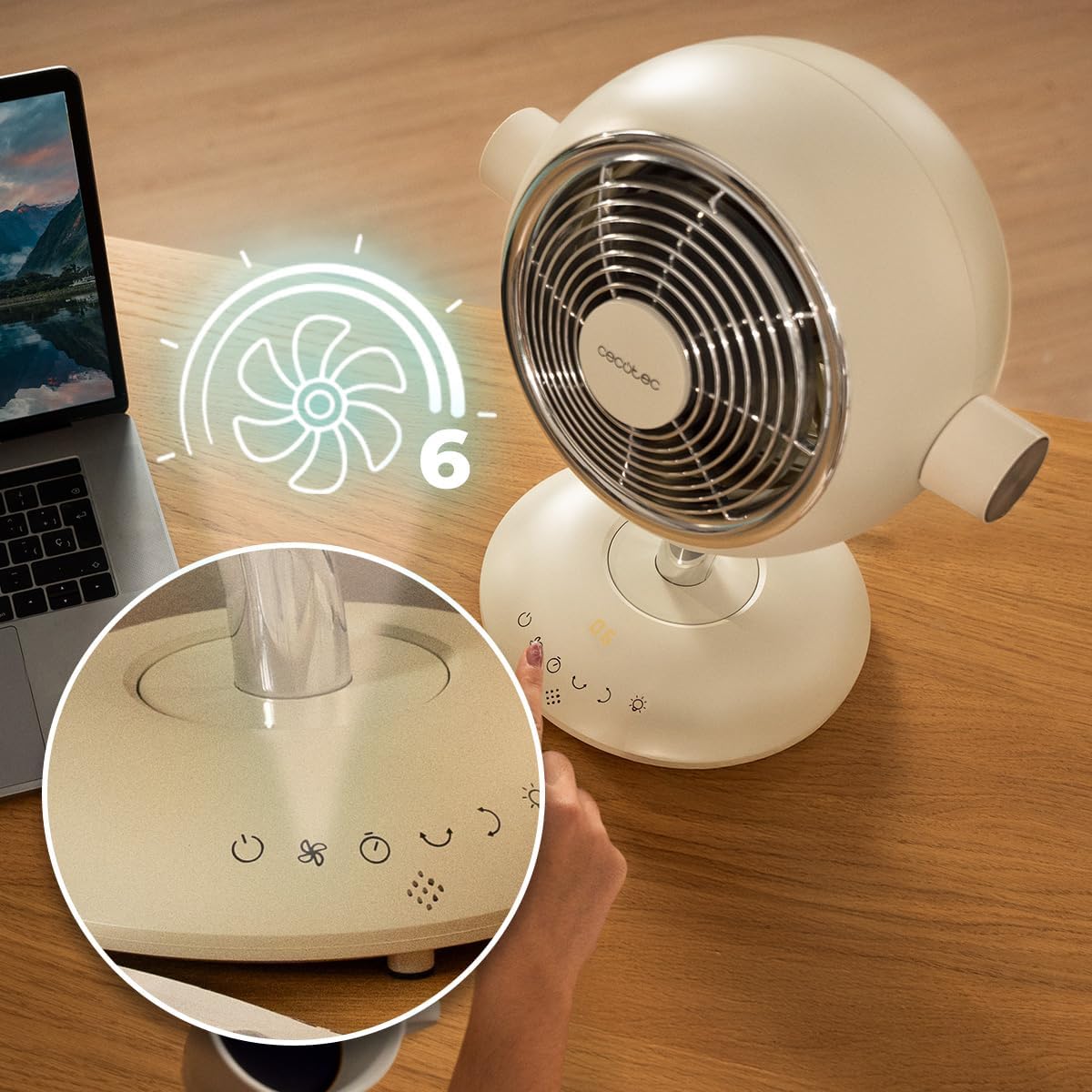 Ventilateur de Table Silencieux 35 W avec Télécommande – 6 Vitesses, Oscillation Automatique, Inclinaison Réglable, Minuterie 9 h, Éclairage LED, Ventilateur de Bureau et Chambre