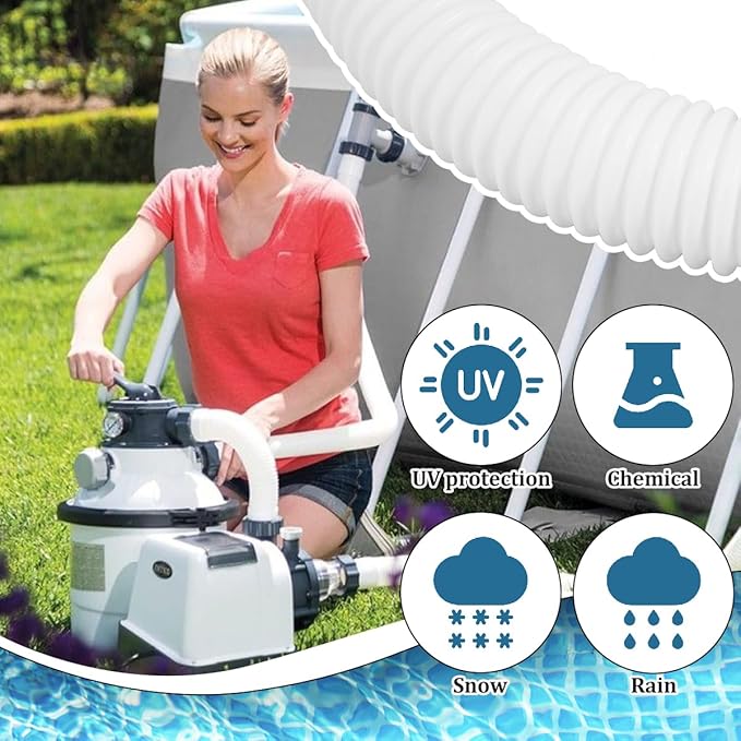 Tuyau de Piscine 32 mm Flexible avec Colliers de Serrage – Tuyau Aspirateur Piscine Hors Sol Compatible Pompe et Filtration