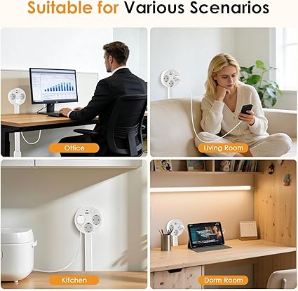 Multiprise Extensible Orientable 180° avec USB-A et USB-C – Rallonge de Prise Murale 5 Ports – Barre d’Extension Rétractable