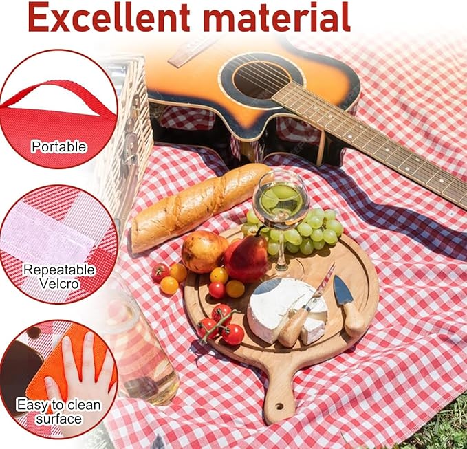 Couverture de Pique-Nique 200x200 cm Imperméable et Pliable – Tapis de Plage avec Poignée pour Camping Jardin BBQ Voyage