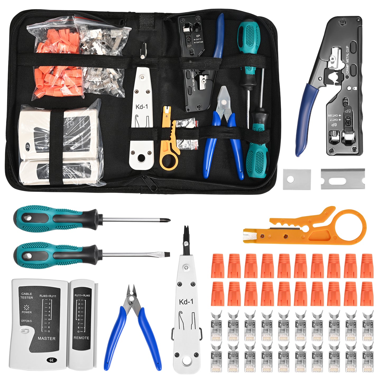 Kit Outils Réseau RJ45 Complet – Pince à Sertir + Testeur + Connecteurs Cat6/Cat7 – Installation Câble Ethernet