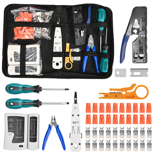Kit Outils Réseau RJ45 Complet – Pince à Sertir + Testeur + Connecteurs Cat6/Cat7 – Installation Câble Ethernet