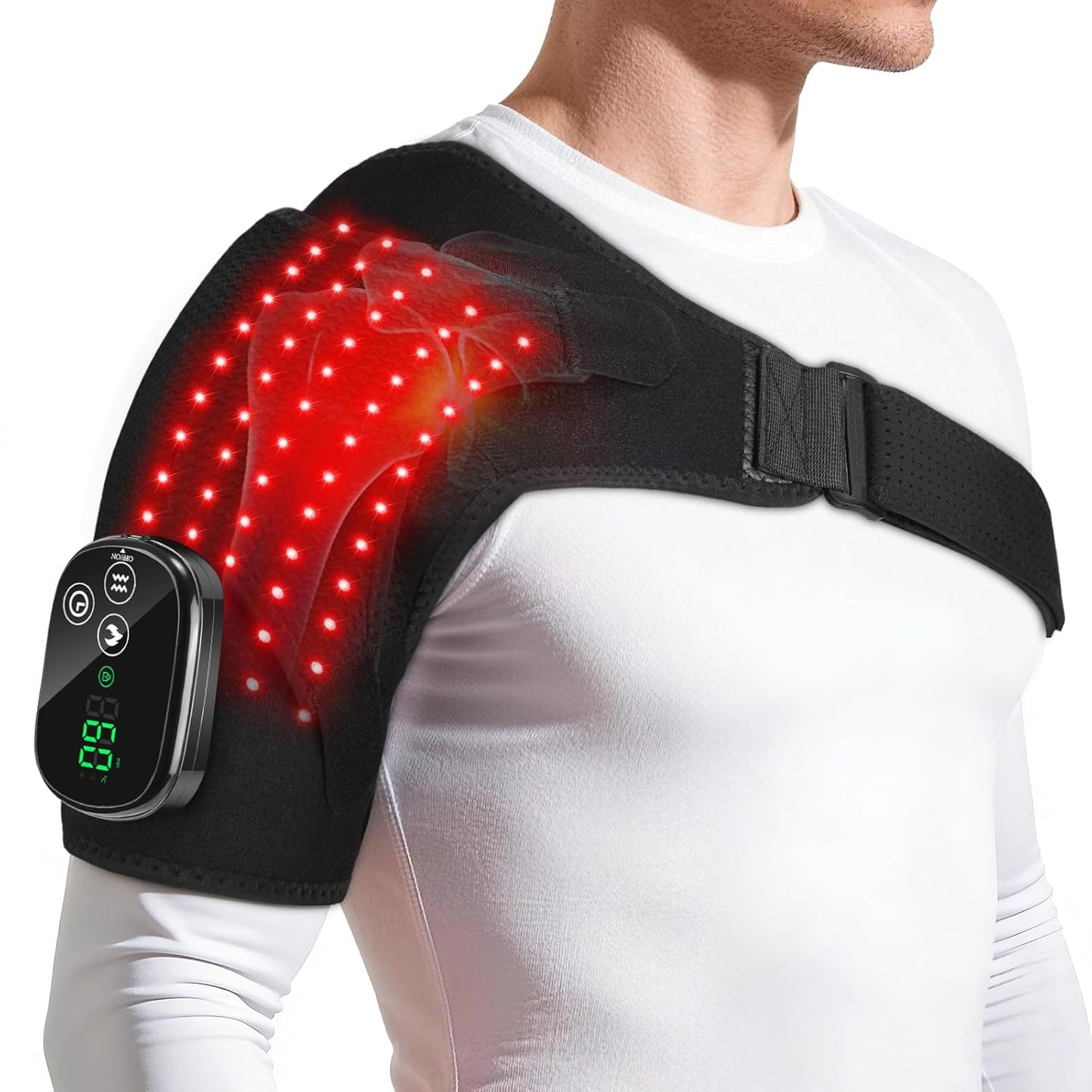Coussin Chauffant Épaule Sans Fil Rechargeable 5000 mAh – Thérapie Chauffante LED Réglable, 6 Niveaux de Chaleur, 3 Modes de Vibration, Attelle Épaule Confort Homme Femme