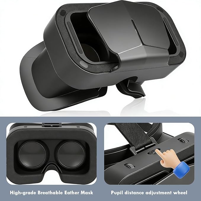 Casque VR 3D pour Smartphone 4,7–7 Pouces – Télécommande Bluetooth, Lentilles HD Anti-Lumière Bleue, Android & iPhone