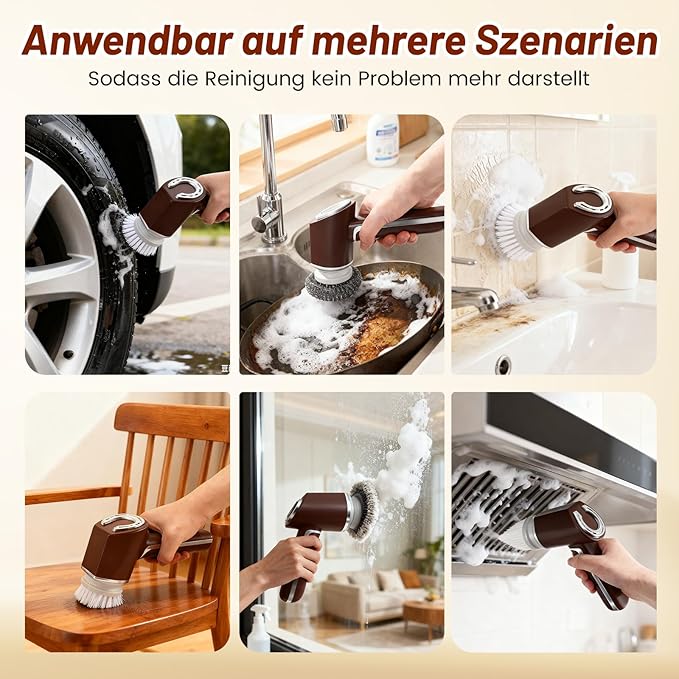 Brosse de Nettoyage Électrique Sans Fil 5 en 1 IPX7 Étanche – Nettoyeur Électrique Rechargeable avec 5 Têtes de Brosse – Salle de Bain Cuisine Évier Voiture