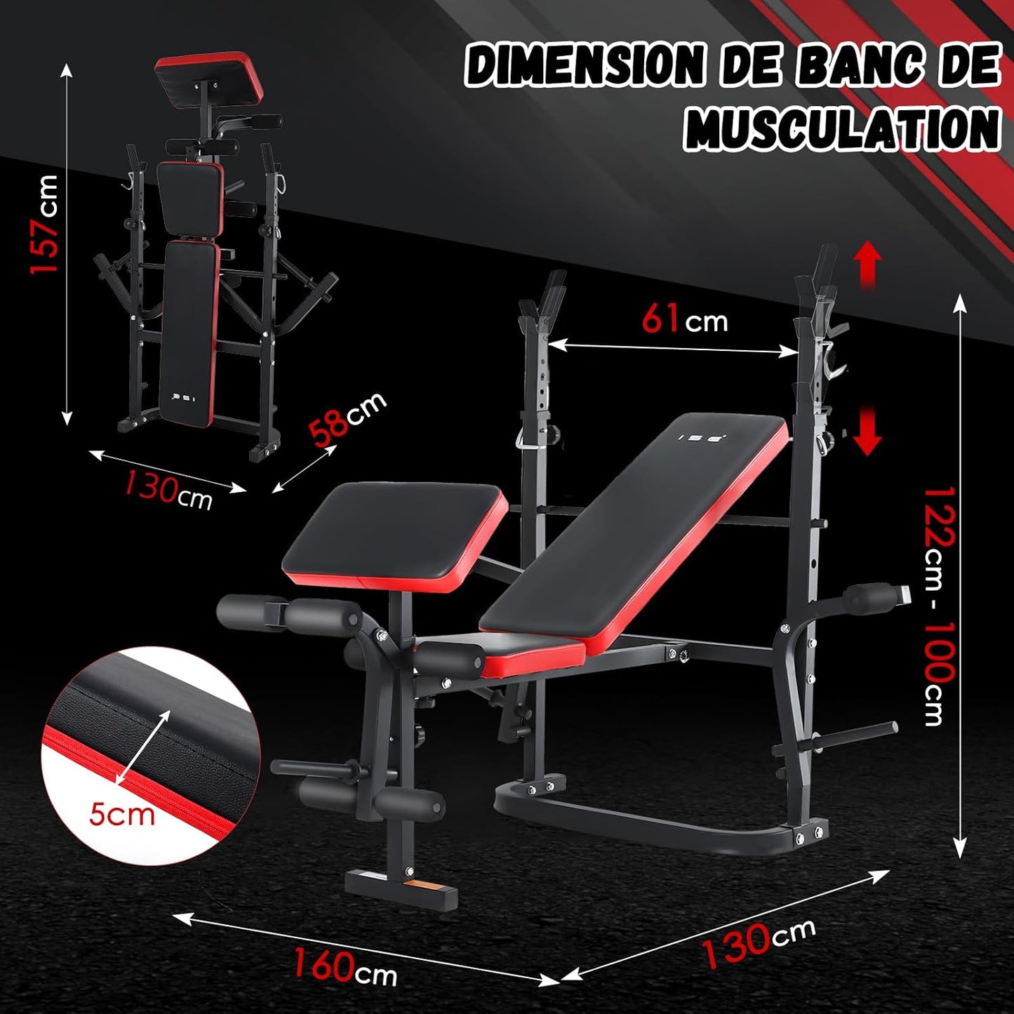 Banc de Musculation Multifonction Pliable Réglable – Développé Couché, Butterfly, Abdominaux – Entraînement Complet à Domicile