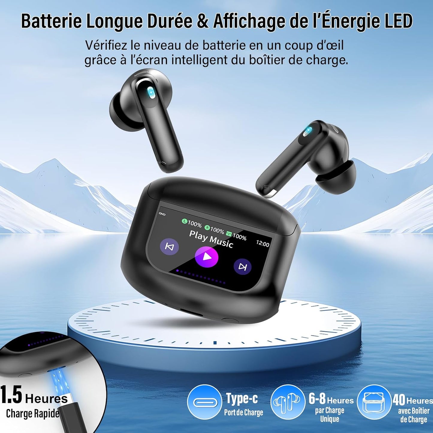 Écouteurs Traducteurs IA 164 Langues – Bluetooth 5.4, Écran LED, ANC/ENC, IPX7, Autonomie 48 h