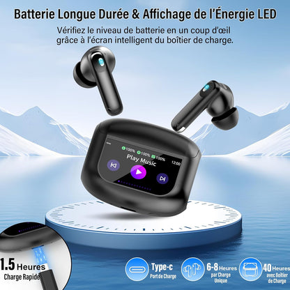 Écouteurs Traducteurs IA 164 Langues – Bluetooth 5.4, Écran LED, ANC/ENC, IPX7, Autonomie 48 h