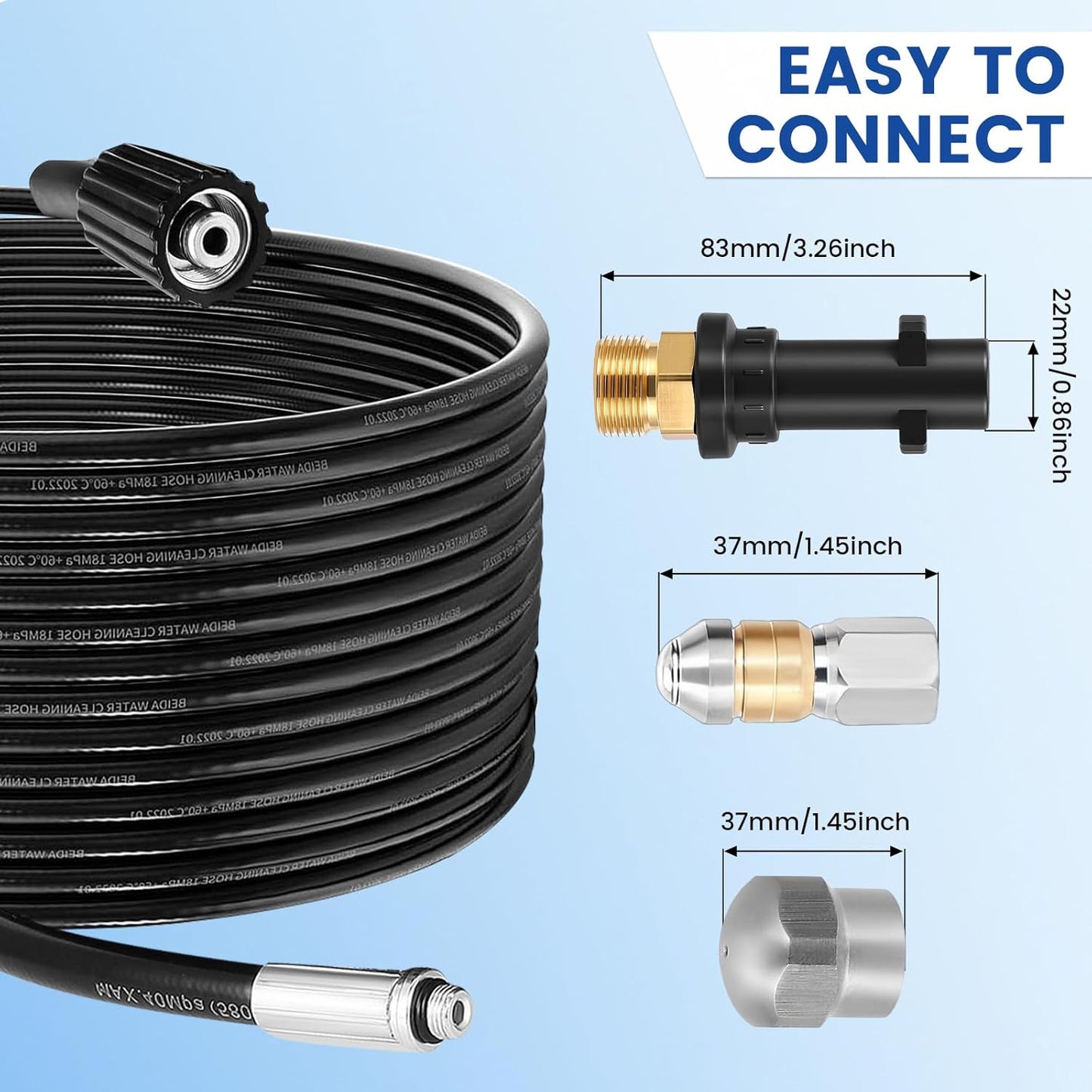 Tuyau Déboucheur Canalisation 20 m pour Nettoyeur Haute Pression – Flexible 400 Bar avec Buses Rotatives Compatible Karcher K2 K3 K4 K5 K6 K7