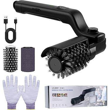 Brosse Électrique Barbecue Sans Fil 3 Vitesses Rechargeable USB Tête Rotative 180° Nettoyeur Grill Inox pour Barbecue et Fumoir