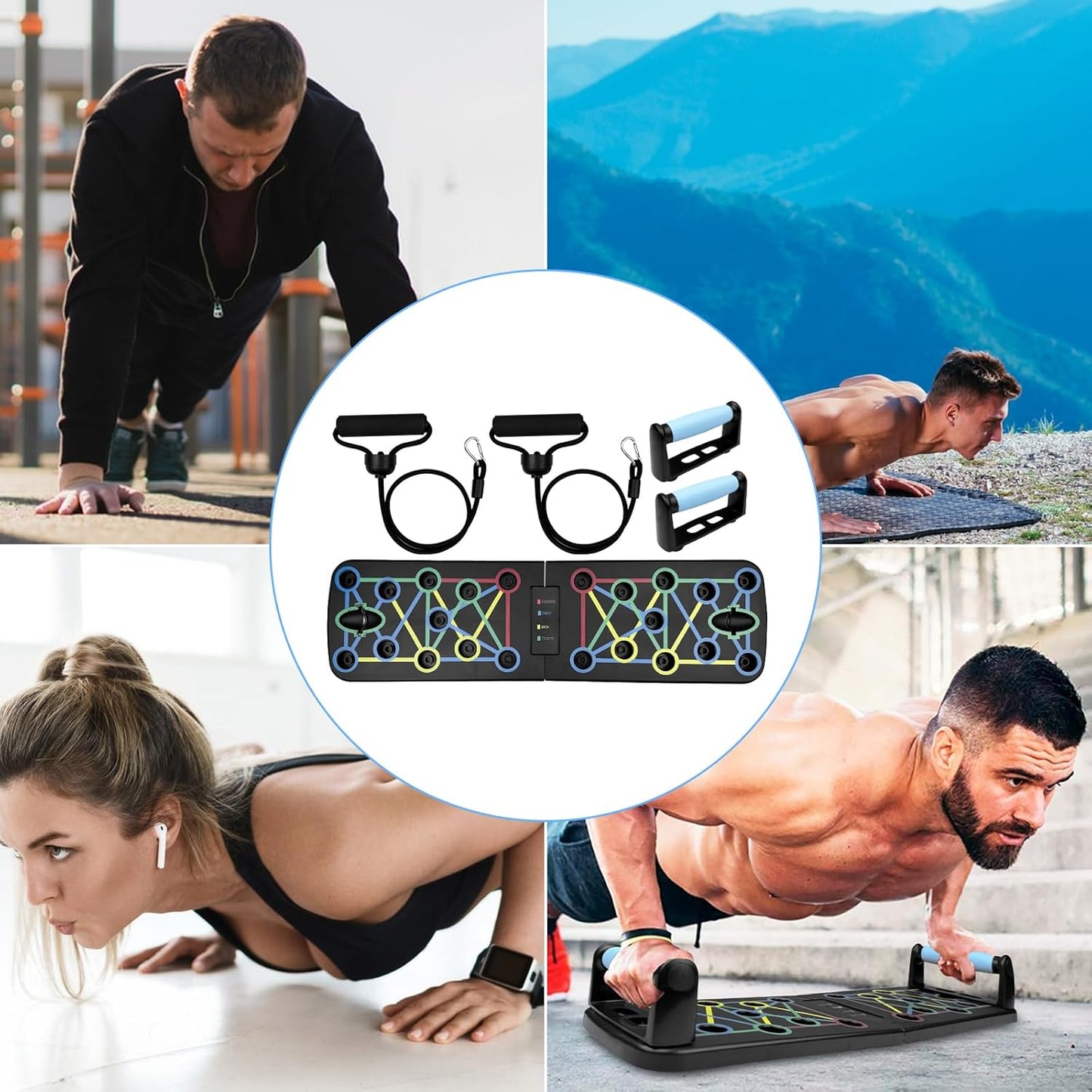 Planche de Pompes Pliable Multifonction avec Bandes de Résistance et Poignées Antidérapantes pour Musculation Fitness