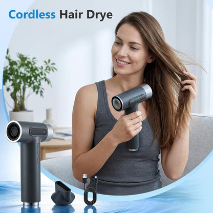 Sèche-Cheveux Sans Fil USB-C Rechargeable 200W – Mini Sèche-Cheveux Portable avec Écran Numérique – 3 Températures – Hair Dryer Voyage Compact