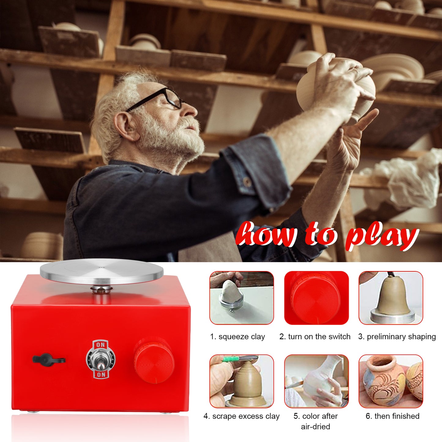 Mini Tour de Poterie Électrique – Roue Poterie 6,5/10 cm DIY Argile – Machine Créative Plateau Tournant
