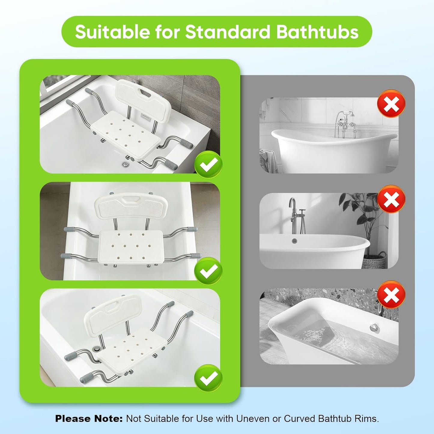 Siège de Baignoire Senior Réglable en Aluminium avec Dossier – Tabouret de Bain Antidérapant Charge 150 kg – Aide à la Mobilité pour Personnes Âgées – Blanc –