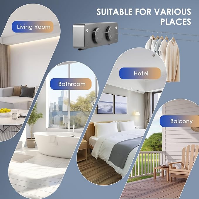 Corde à Linge Rétractable Murale Double 2 x 4,2 m – Étendoir Mural en Acier Inoxydable 20 KG pour Salle de Bain Balcon Buanderie
