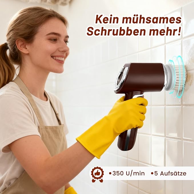Brosse de Nettoyage Électrique Sans Fil 5 en 1 IPX7 Étanche – Nettoyeur Électrique Rechargeable avec 5 Têtes de Brosse – Salle de Bain Cuisine Évier Voiture