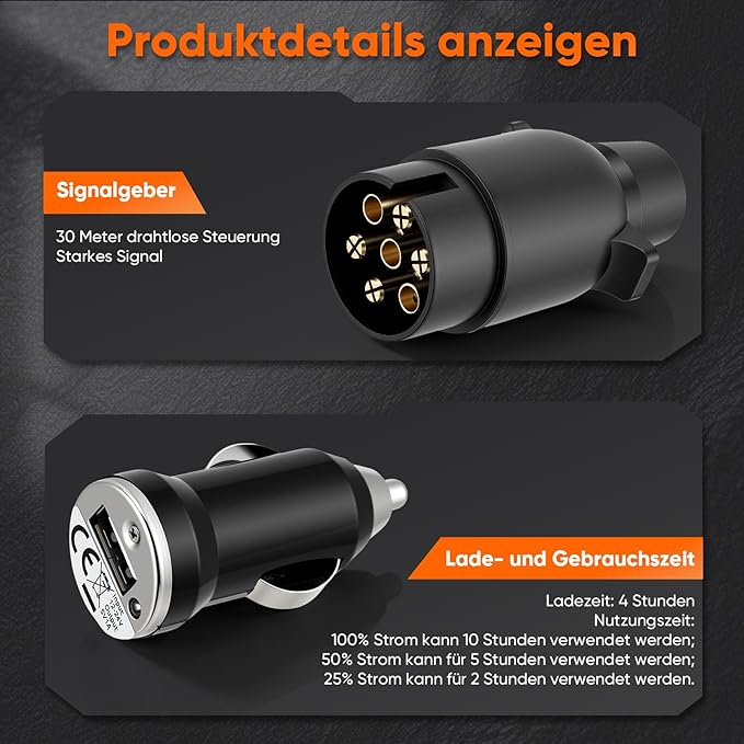Feux Arrière LED Sans Fil pour Remorque 12V/24V – Kit Feux Magnétiques Rechargeables USB Étanches – Éclairage LED pour Caravane, Camion, Remorque et Porte-Vélos