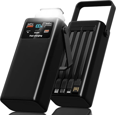 Batterie Externe 60000mAh – Charge Rapide PD 45W USB-C, 4 Câbles Intégrés, Lampe LED, Affichage Digital