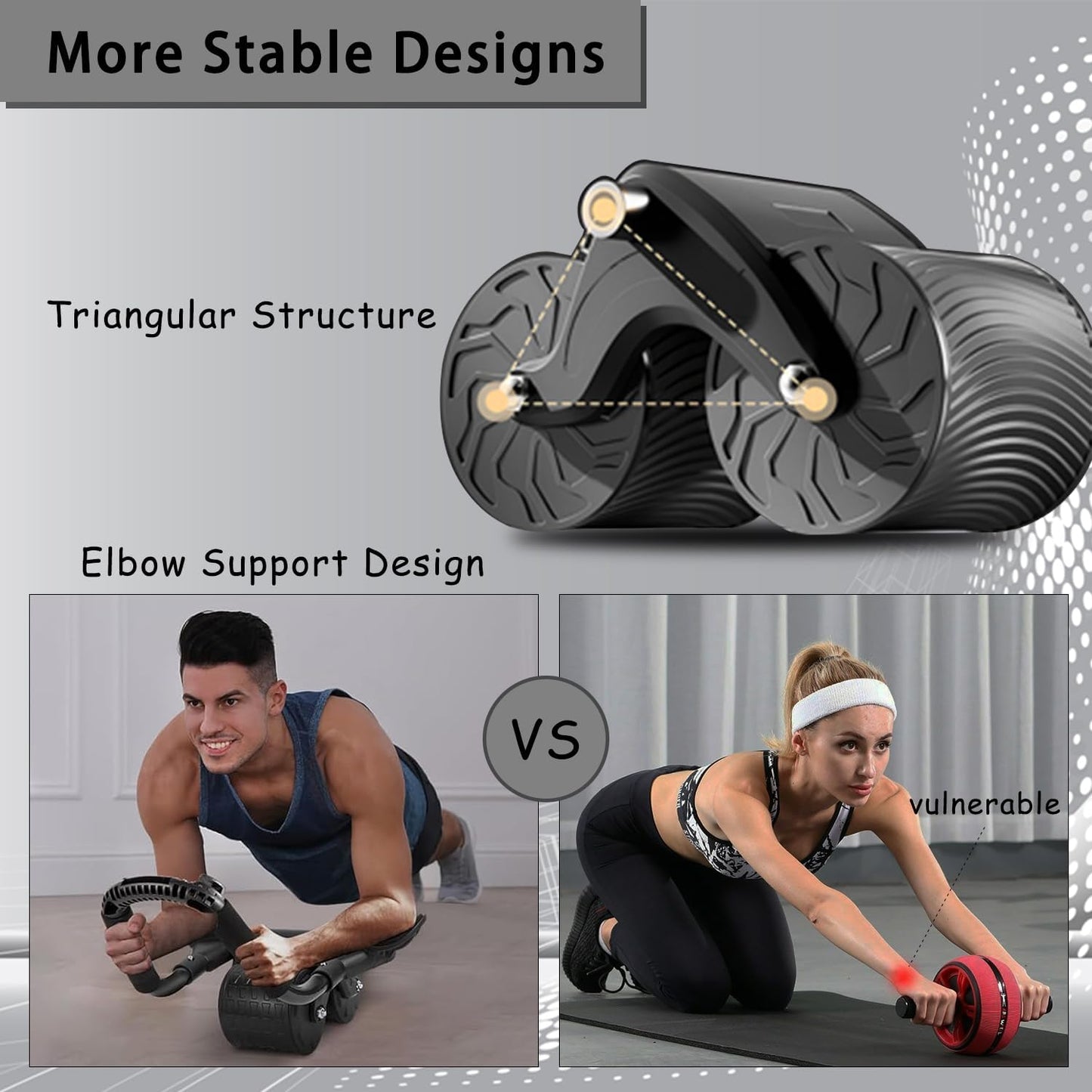 Ab Roller Double Roue à Rebond Automatique avec Support Coudes – Musculation Abdos & Gainage Fitness Domicile – Noir