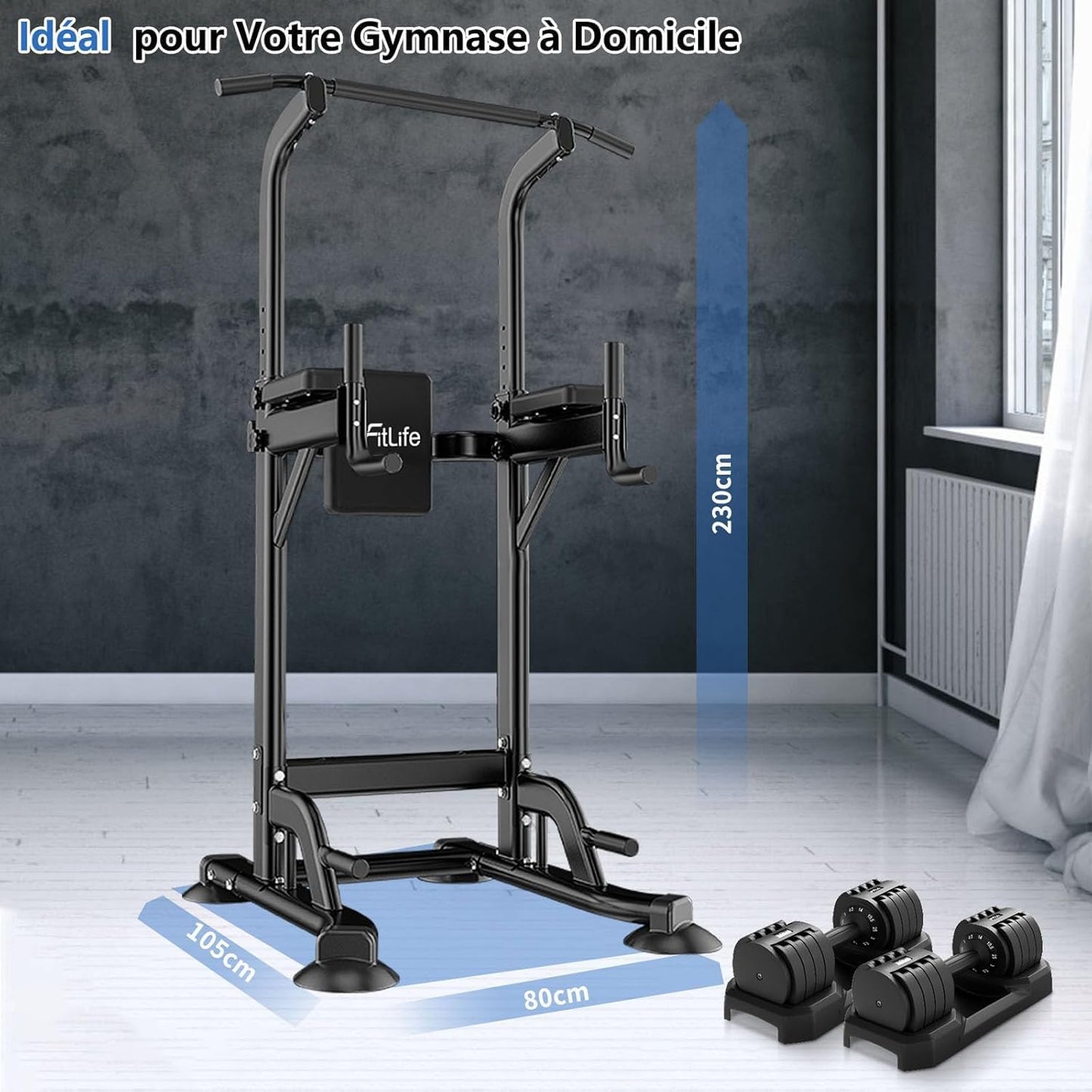 Station de Musculation Multifonction Power Tower – Barre de Traction Réglable 10 Niveaux, Chaise Romaine & Dips – Home Gym
