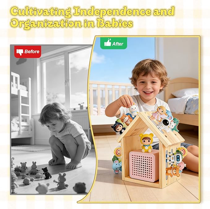 Étagère Murale Magnétique pour Toniebox et Figurines Tonies – Support de Rangement en Bois Forme Maison pour Chambre Enfant