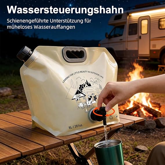 Lot de 4 Bidons d’Eau Pliables 8L avec Robinet – Réservoir Eau Portable Camping Randonnée Sans BPA