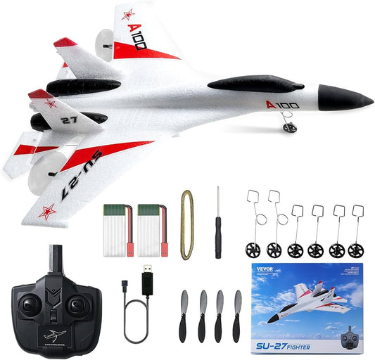 Avion RC 2.4G Type SU27 – Planeur Radiocommandé en Mousse – 2 Batteries Incluses – Jouet Extérieur