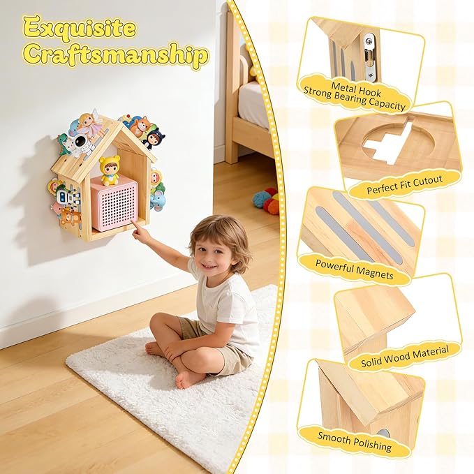 Étagère Murale Magnétique pour Toniebox et Figurines Tonies – Support de Rangement en Bois Forme Maison pour Chambre Enfant