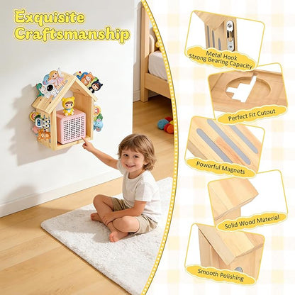 Étagère Murale Magnétique pour Toniebox et Figurines Tonies – Support de Rangement en Bois Forme Maison pour Chambre Enfant