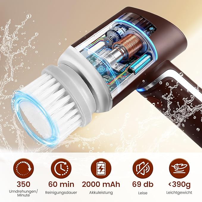 Brosse de Nettoyage Électrique Sans Fil 5 en 1 IPX7 Étanche – Nettoyeur Électrique Rechargeable avec 5 Têtes de Brosse – Salle de Bain Cuisine Évier Voiture