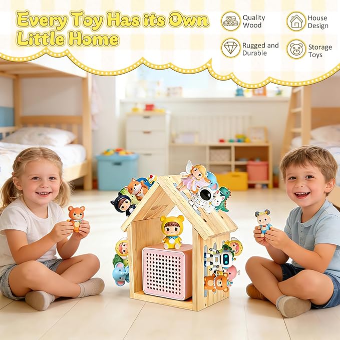 Étagère Murale Magnétique pour Toniebox et Figurines Tonies – Support de Rangement en Bois Forme Maison pour Chambre Enfant