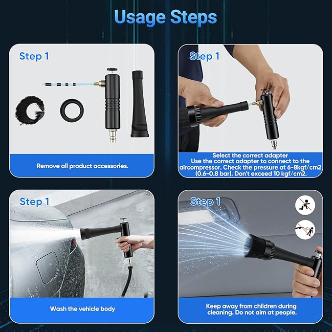 Pistolet de Nettoyage à Air Comprimé avec Technologie Tourbillon – Souffleur Pneumatique pour Voiture Intérieur Extérieur