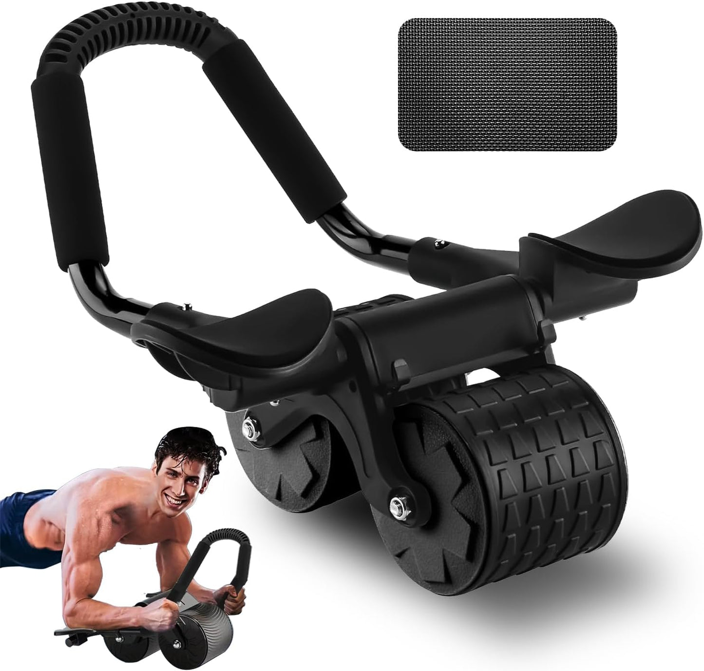 Ab Roller Double Roue à Rebond Automatique avec Support Coudes – Musculation Abdos & Gainage Fitness Domicile – Noir