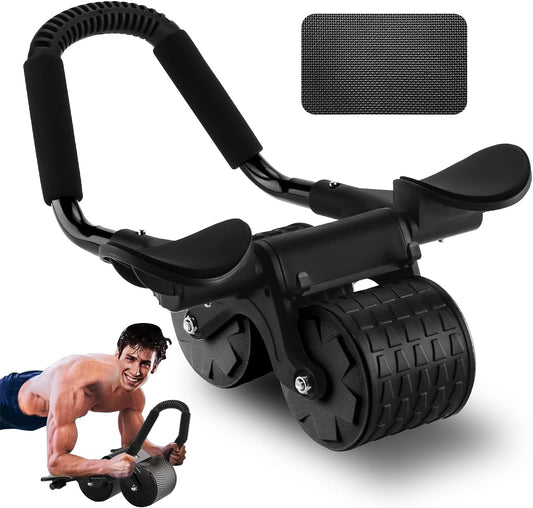 Ab Roller Double Roue à Rebond Automatique avec Support Coudes – Musculation Abdos & Gainage Fitness Domicile – Noir