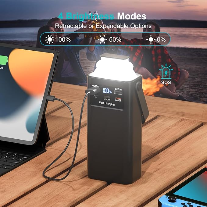 Batterie Externe 60000mAh Power Bank PD45W Charge Rapide USB-C – 4 Câbles Intégrés, Lampe LED, Affichage Digital