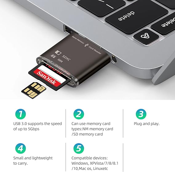 Lecteur Carte Mémoire USB 3.0 NM & SD – Adaptateur Nano Memory Huawei Haute Vitesse pour PC Smartphone