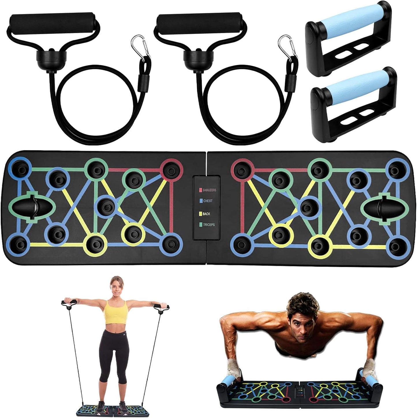 Planche de Pompes Pliable Multifonction avec Bandes de Résistance et Poignées Antidérapantes pour Musculation Fitness
