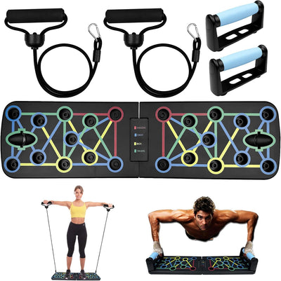Planche de Pompes Pliable Multifonction – Bandes de Résistance & Poignées Antidérapantes, Musculation & Fitness à Domicile
