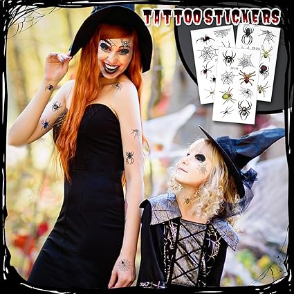 Kit Maquillage Halloween Noir Blanc Rouge avec Faux Tatouages – Peinture Visage SFX pour Cosplay Carnaval Clown Horreur