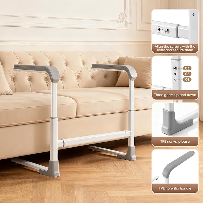 Aide au Lever pour Canapé et Fauteuil Réglable – Barre d’Appui Antidérapante pour Seniors et PMR – Support de Relevage avec 3 Hauteurs Réglables