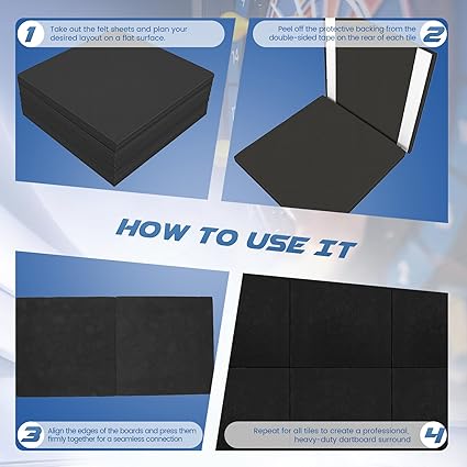 Protection Murale 90x90 cm pour Cible de Fléchettes – Panneau en Feutre et Liège Résistant aux Impacts – Protection Murale pour Jeu de Fléchettes – Noir