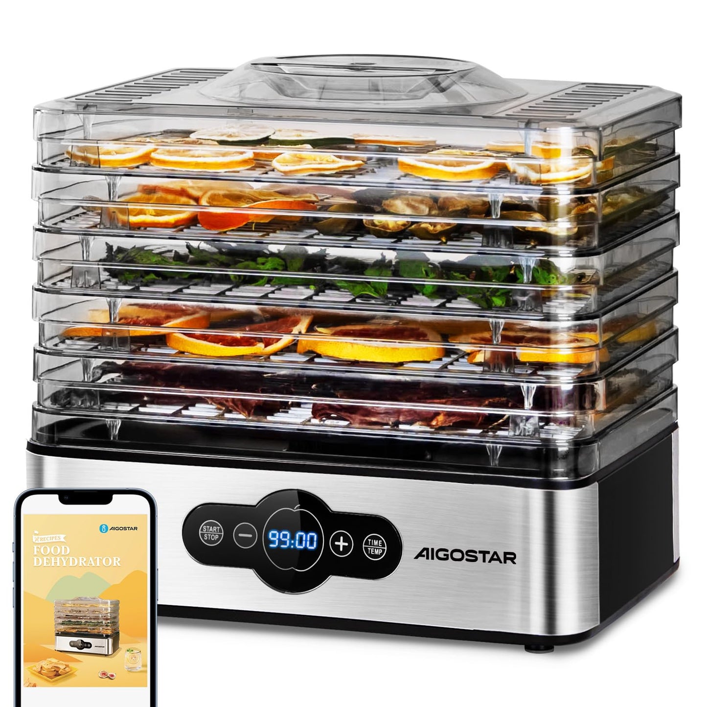Déshydrateur Alimentaire 5 Plateaux 240W – Séchoir Fruits, Légumes, Viande, Température Réglable, Minuterie, Séchage Uniforme