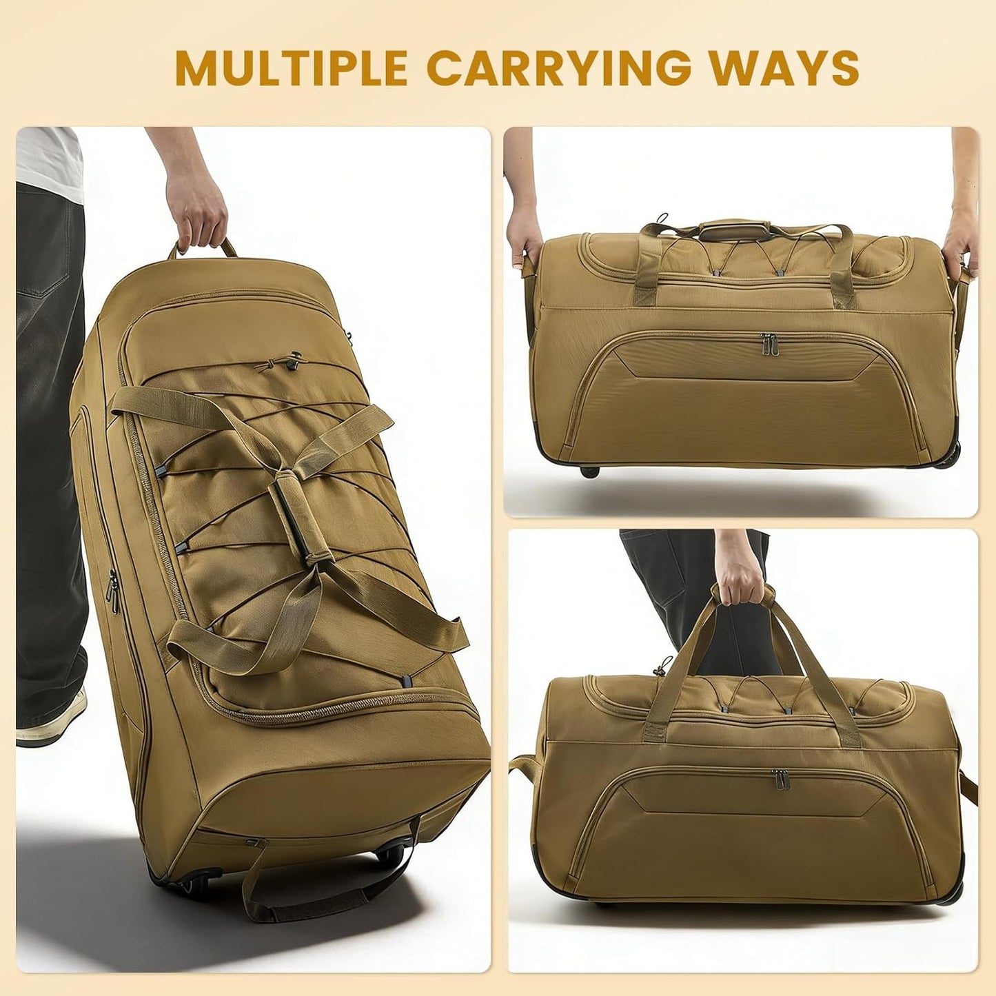 Sac de Voyage XXL Pliable 95L avec Roues – Sac Week-End Extensible 75 cm pour Voyage, Camping et Déménagement