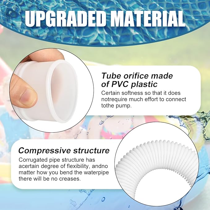 Tuyau de Piscine 32 mm Flexible avec Colliers de Serrage – Tuyau Aspirateur Piscine Hors Sol Compatible Pompe et Filtration