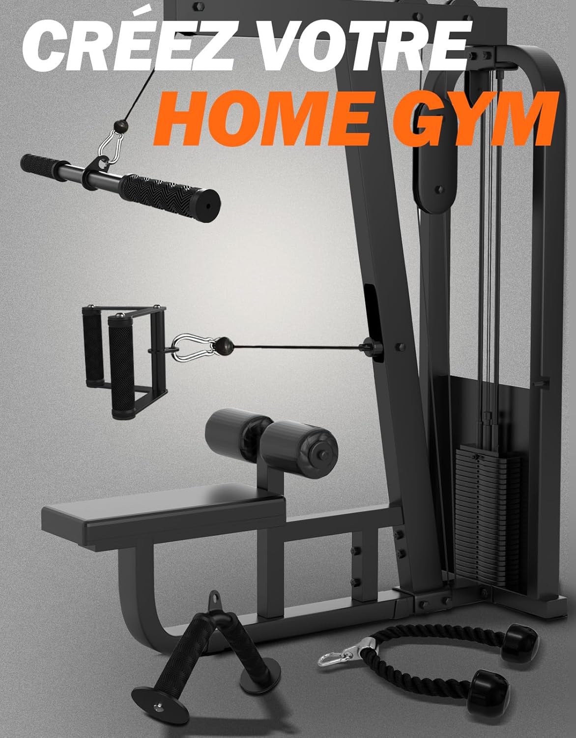 Kit Accessoires Musculation Poulie – Barre de Tirage, Poignée Double D, Barre Droite & Corde Triceps – Home Gym & Salle de Sport