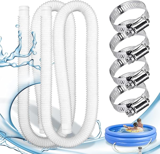 Tuyau de Piscine 32 mm Flexible avec Colliers de Serrage – Tuyau Aspirateur Piscine Hors Sol Compatible Pompe et Filtration