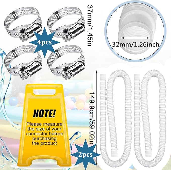 Tuyau de Piscine 32 mm Flexible avec Colliers de Serrage – Tuyau Aspirateur Piscine Hors Sol Compatible Pompe et Filtration